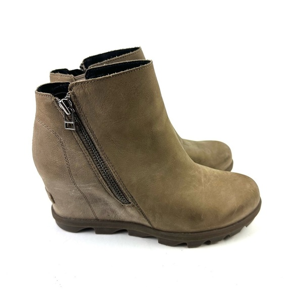 Sorel Joan Of Arc Bootie 9 Brown Tan Wedge Ankle Boots Womens Zip Up - Picture 4 of 8